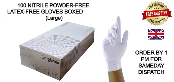 100 x NITRILE MEDICAL GRADE POWDER FREE LATEX FREE DISPOSABLE GLOVES (P-WHITE)