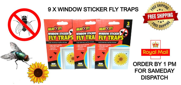 BEAT IT FLY TRAPS INSECTS BUGS KILLER TRAP - WINDOW STICKER SUNFLOWER FLY TRAPS - NON-TOXIC - POISON FREE