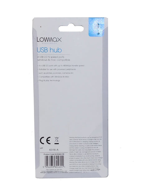 LOMAX 4 USB 2.0 HIGH SPEED PORTS - WINDOWS AND MACS COMPATIBLE - SLIM & PORTABLE