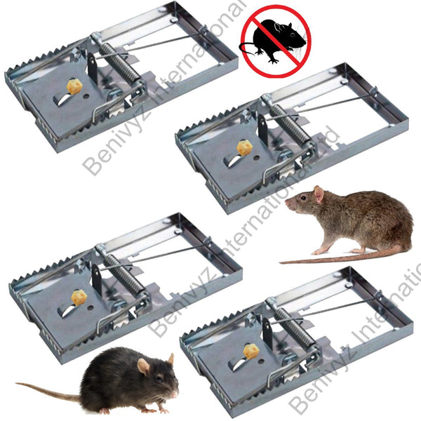 BIL 4 x Classic Metal Rat Traps | Reusable Rat Mouse Rodent Large Metal Snap Traps | Traditional Galvanized Metal Rodent Traps Effective For Indoor/Outdoor Use