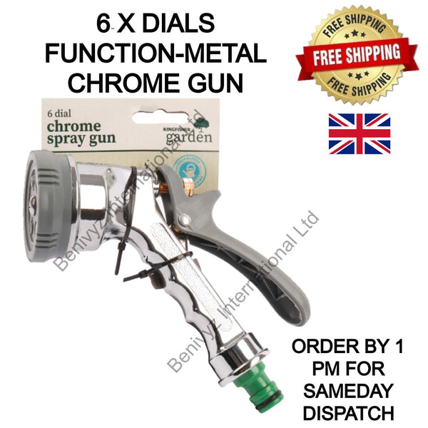 6 DIALS CHROME METAL SPRAY GUN GARDEN HOSE SPRAYER GUN HOSE PIPE 6 FUNCTIONS