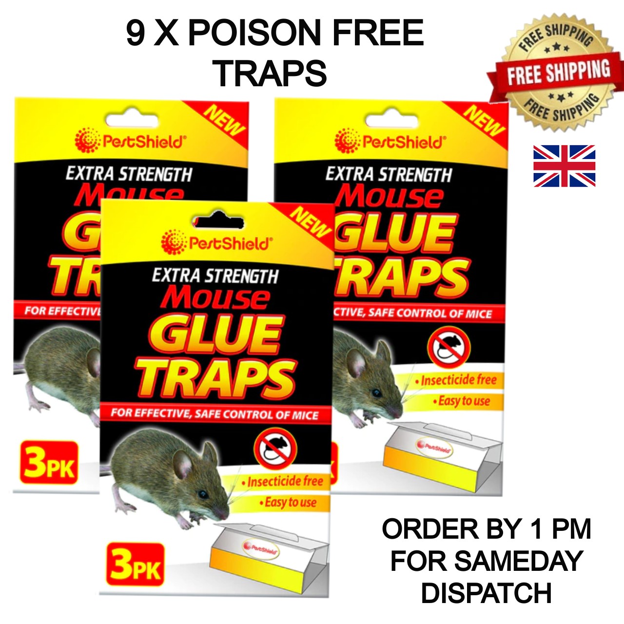 PESTSHIELD EXTRA STRENGTH MOUSE / RAT GLUE TRAPS - 3 PIECES PER PACK