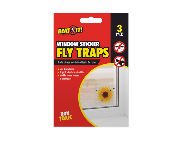 BEAT IT FLY TRAPS INSECTS BUGS KILLER TRAP - WINDOW STICKER SUNFLOWER FLY TRAPS - NON-TOXIC - POISON FREE