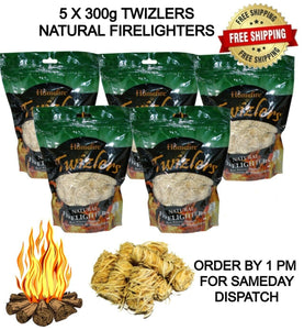 5 X HOMEFIRE TWIZLERS NATURAL FIRELIGHTERS - WOOD WOOL 300g