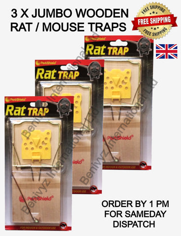 JUMBO WOODEN RAT TRAPS CLASSIC-SNAP-RAT/MOUSE TRAPS - REUSABLE RODENT TRAPS