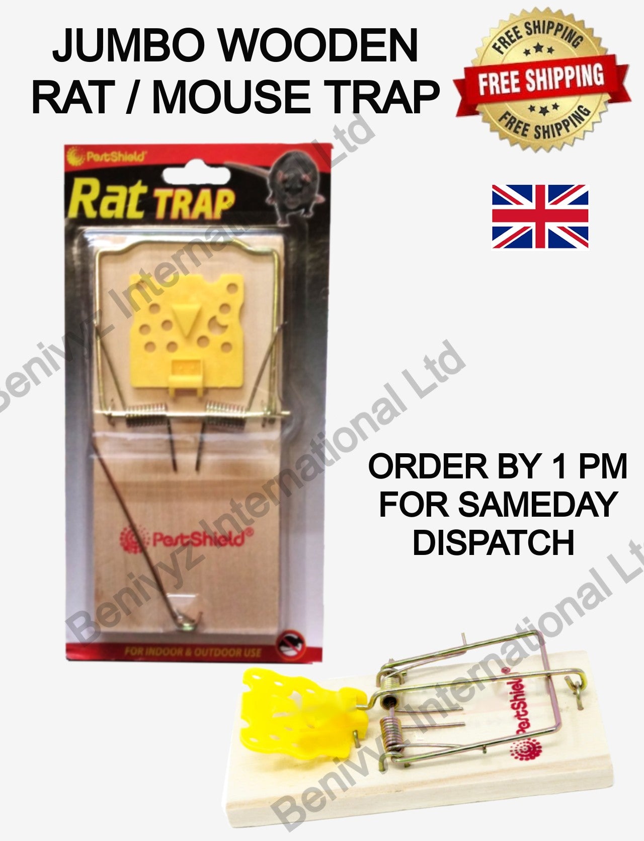 JUMBO WOODEN RAT TRAPS CLASSIC-SNAP-RAT/MOUSE TRAPS - REUSABLE RODENT TRAPS