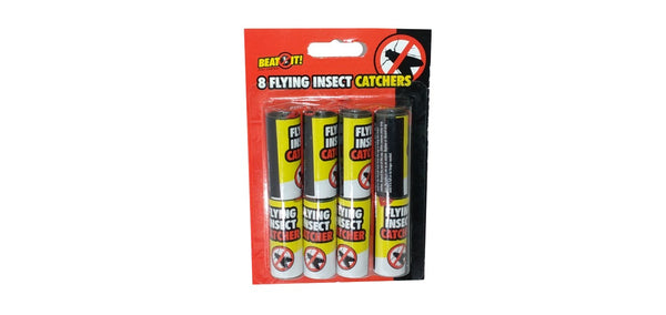 8 x BEAT IT FLYING INSECT CATCHER STICKY GLUE PAPER STRIPS TRAPS